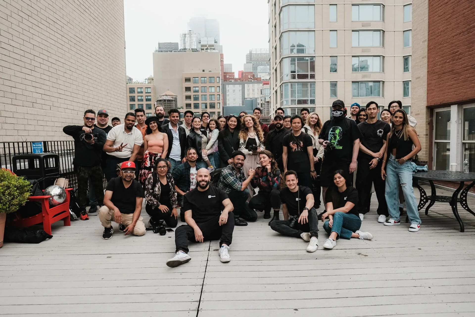 Group of workforce program participants gathered on a rooftop